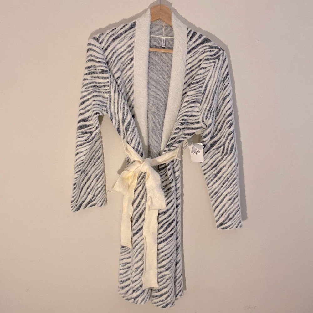 Cejoli Belted Waist All Over Zebra Print Robe - Sz S/M